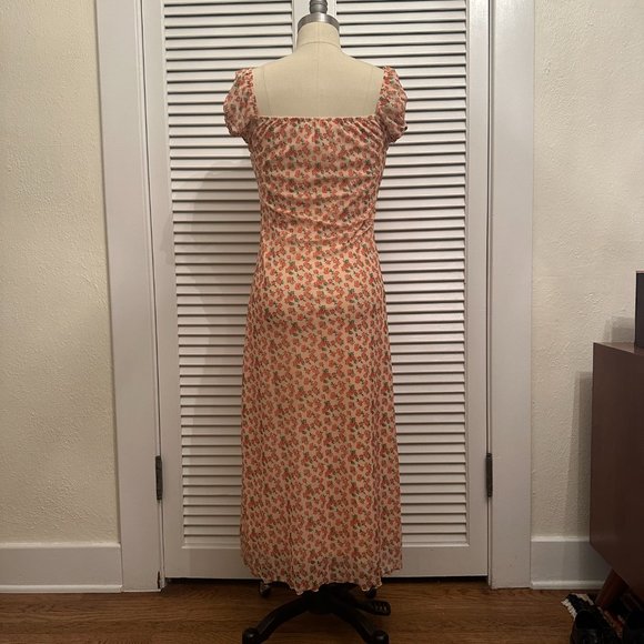 MOTEL ROCKS ORANGE FLORAL MESH MIDI DRESS. SIZE M. WORN ONCE - Picture 5 of 11